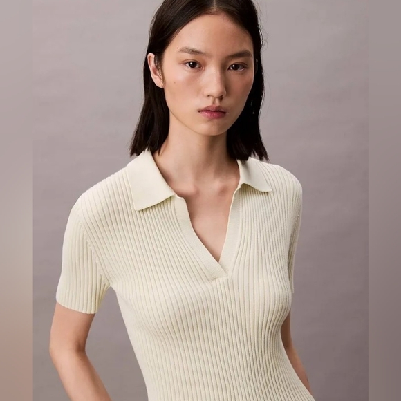 Calvin Klein Tops - Calvin Klein Smooth Cotton Rib Sweater Polo in Aloe Wash Size Small